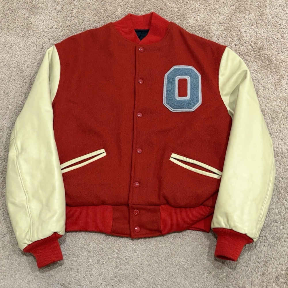 Vintage Ohio State University Varsity Jacket Men's Medium Red Leather Wool USA